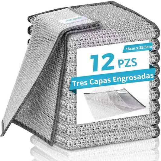 💨🛡️ PROMO SEGUNDO 💨🛡️ Kit 12 DishMate® - Paños De Acero Sin Arañazos, Sin Olores, Limpieza En Húmedo Y Seco 🏠✨