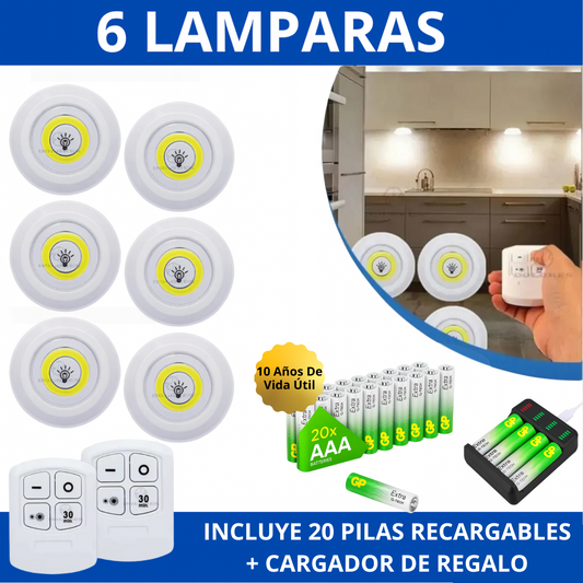 PROMO SEGUNDO InstaLuz® - SUPER KIT 6 Lámparas + 20 pilas recargables + cargador🔋⚡-OFERTA MAS BAJA